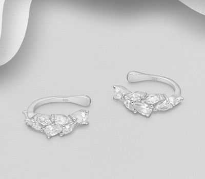 Şəkli böyütmək üçün tiklayın 925 Sterling Silver Ear Cuffs, Decorated with CZ Simulated Diamonds