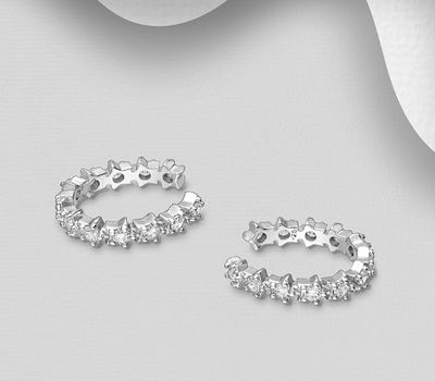 925 Sterling Silver Ear Cuffs, Decorated with CZ Simulated Diamonds