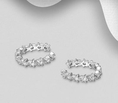 Şəkli böyütmək üçün tiklayın 925 Sterling Silver Ear Cuffs, Decorated with CZ Simulated Diamonds