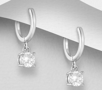 925 Sterling Silver Hoop Earrings, Decorated with CZ Simulated Diamonds