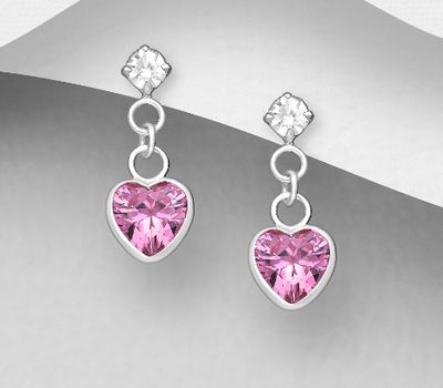 925 Sterling Silver Push-Back Dangling Earrings Decorated with CZ Simulated Diamonds and Crystal Glass