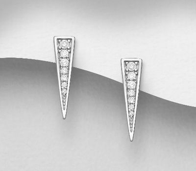 925 Sterling Silver Spike Push-Back Earrings, Decorated with CZ Simulated Diamonds