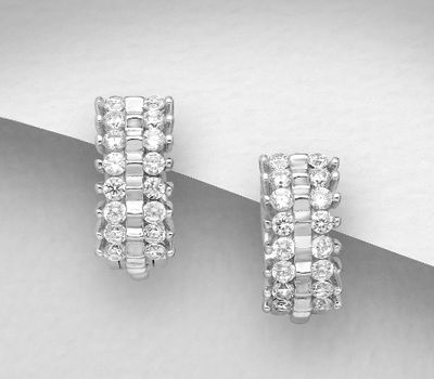 925 Sterling Silver Hoop Earrings Decorated with CZ Simulated Diamonds