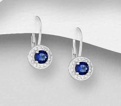 925 Sterling Silver Lever Back Earrings Decorated with CZ Simulated Diamonds