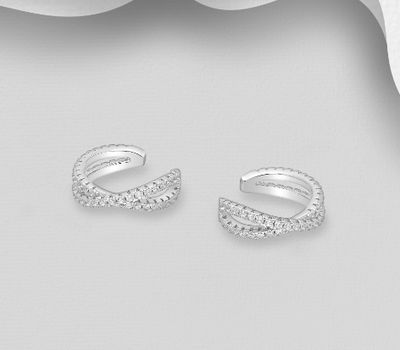 Şəkli böyütmək üçün tiklayın 925 Sterling Silver Ear Cuffs, Decorated with CZ Simulated Diamonds