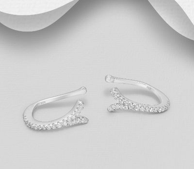925 Sterling Silver Ear Cuffs, Decorated with CZ simulated Diamonds