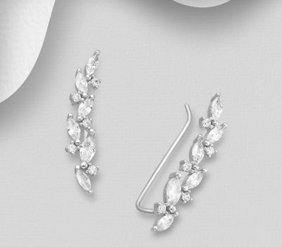 925 Sterling Silver Ear Pins  Decorated with CZ Simulated Diamonds