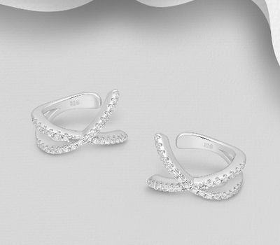 925 Sterling Silver Ear Cuffs, Decorated with CZ Simulated Diamonds