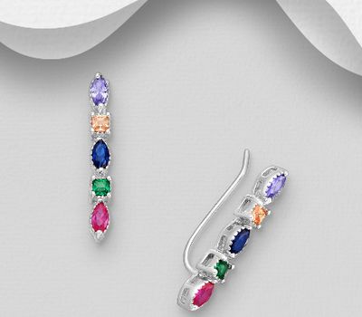 Malın səhifəsinə keç 925 Sterling Silver Ear Pins, Decorated with Colorful CZ Simulated Diamonds, CZ Simulated Diamond Colors may Vary.