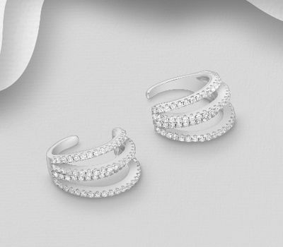 Şəkli böyütmək üçün tiklayın 925 Sterling Silver Layered Ear Cuffs, Decorated with CZ Simulated Diamonds