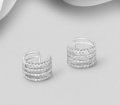 925 Sterling Silver Ear Cuff Earrings, Decorated with CZ Simulated Diamonds