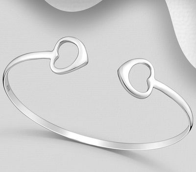 Şəkli böyütmək üçün tiklayın 925 Sterling Silver Heart Cuff Bracelet