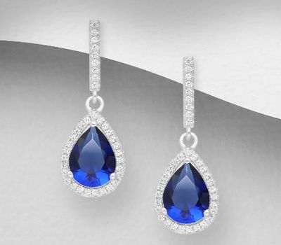 925 Sterling Silver Droplet Halo Push-Back Earrings, Decorated with Various Color CZ Simulated Diamonds