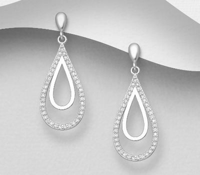 925 Sterling Silver Push-Back Earrings Decorated with CZ Simulated Diamonds