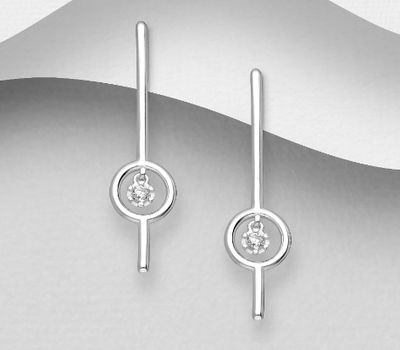Şəkli böyütmək üçün tiklayın 925 Sterling Silver Push-Back Earrings, Decorated with CZ Simulated Diamonds