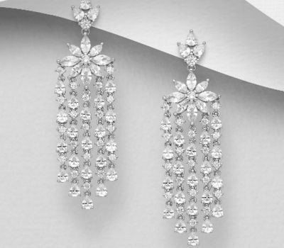 925 Sterling Silver Chandelier Push-Back Earrings Decorated with CZ Simulated Diamonds