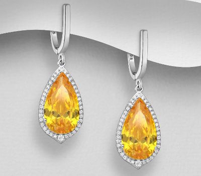 925 Sterling Silver Pear Shape Omega Lock Earrings Decorated with CZ Simulated Diamonds