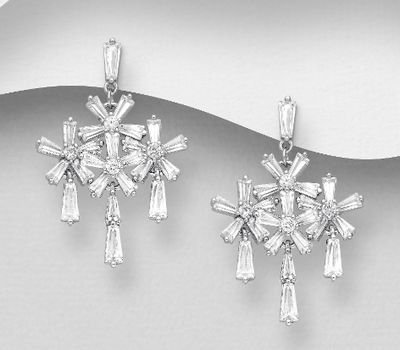 925 Sterling Silver Push-Back Earrings, Decorated with CZ Simulated Diamonds