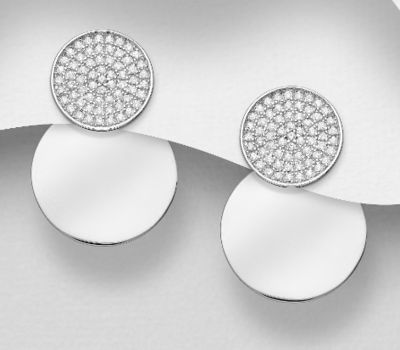 Şəkli böyütmək üçün tiklayın 925 Sterling Silver Circle Jacket Earrings, Decorated with CZ Simulated Diamonds