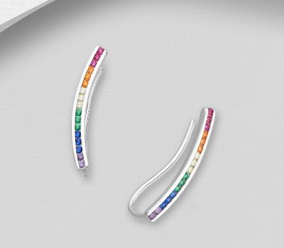 Şəkli böyütmək üçün tiklayın 925 Sterling Silver Ear Pins Decorated with Colorful CZ Simulated Diamonds, CZ Simulated Diamond Colors may Vary.
