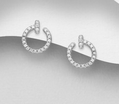 925 Sterling Silver Push-Back Earrings, Decorated with CZ Simulated Diamonds