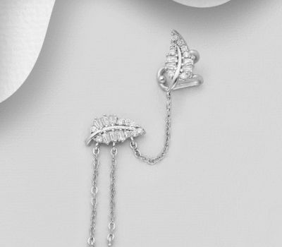 Şəkli böyütmək üçün tiklayın 925 Sterling Silver One Sided Push-Back And Ear Cuff Decorated with CZ Simulated Diamonds