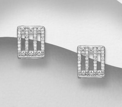 Şəkli böyütmək üçün tiklayın 925 Sterling Silver Hoop Earrings, Decorated with CZ Simulated Diamonds
