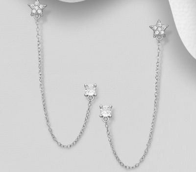 925 Sterling Silver Star Push-Back Earrings, Decorated with CZ Simulated Diamonds