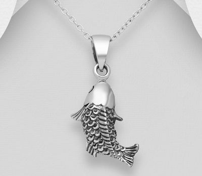 925 Sterling Silver Oxidized Fish Pendant