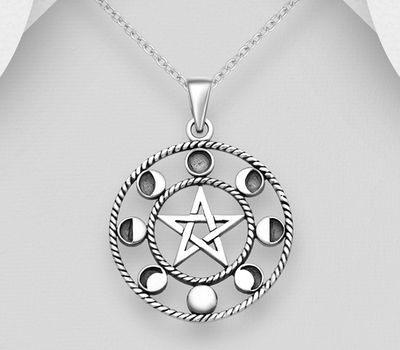 925 Sterling Silver Moon, Star Pendant