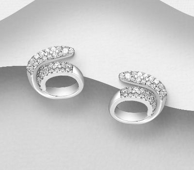 Şəkli böyütmək üçün tiklayın 925 Sterling Silver Swirl Push-Back Earrings, Decorated with CZ Simulated Diamonds