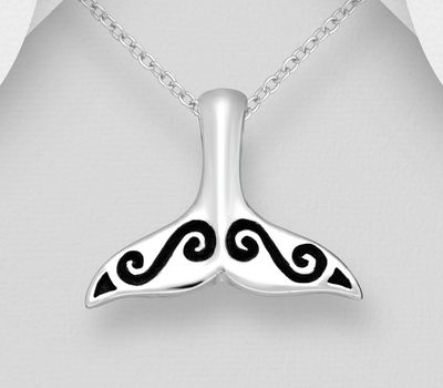 925 Sterling Silver Oxidized Whale Tail Pendant