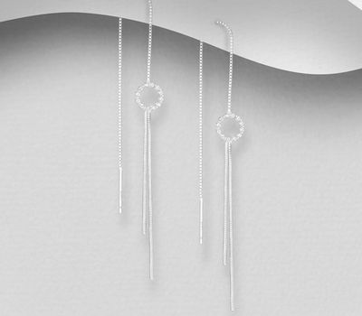 925 Sterling Silver Threader Earrings, Decorated with CZ Simulated Diamonds