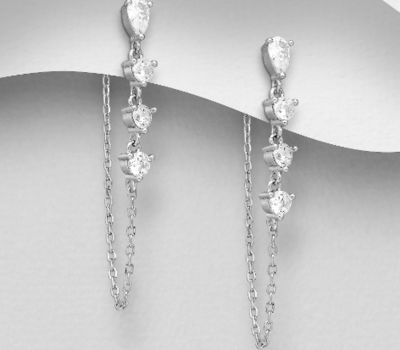 925 Sterling Silver Droplet Push-Back Earrings, Decorated with CZ Simulated Diamonds