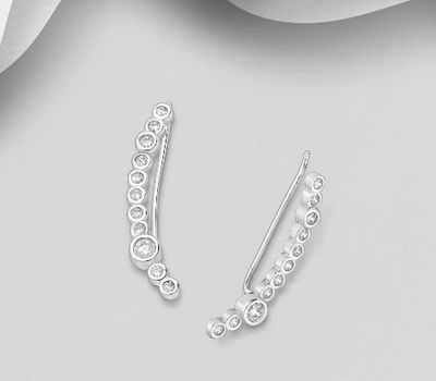 925 Sterling Silver Ear Pins Decorated with CZ Simulated Diamonds