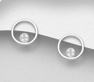Malın səhifəsinə keç 925 Sterling Silver Circle Push-Back Earrings, Decorated with CZ Simulated Diamonds