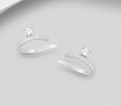 Şəkli böyütmək üçün tiklayın 925 Sterling Silver Ear Cuff Decorated with CZ Simulated Diamonds