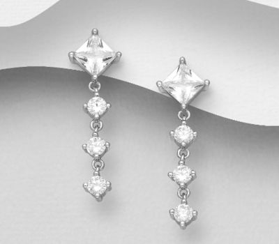 Şəkli böyütmək üçün tiklayın 925 Sterling Silver Push-Back Earrings, Decorated with CZ Simulated Diamonds