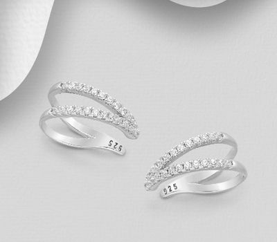 Şəkli böyütmək üçün tiklayın 925 Sterling Silver Ear Cuffs Decorated with CZ Simulated Diamonds
