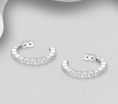 Malın səhifəsinə keç 925 Sterling Silver Ear Cuffs, Decorated with CZ Simulated Diamonds