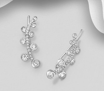 Şəkli böyütmək üçün tiklayın 925 Sterling Silver Ear Pins, Decorated With CZ Simulated Diamonds