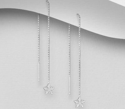 925 Sterling Silver Starfish Threader Earrings, Decorated with CZ Simulated Diamonds