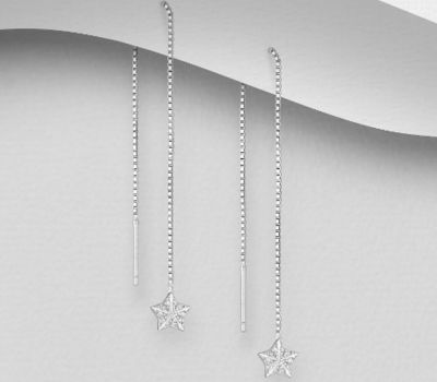 Şəkli böyütmək üçün tiklayın 925 Sterling Silver Starfish Threader Earrings, Decorated with CZ Simulated Diamonds