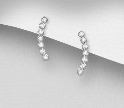 Şəkli böyütmək üçün tiklayın 925 Sterling Silver Push-Back Earrings, Decorated with CZ Simulated Diamonds