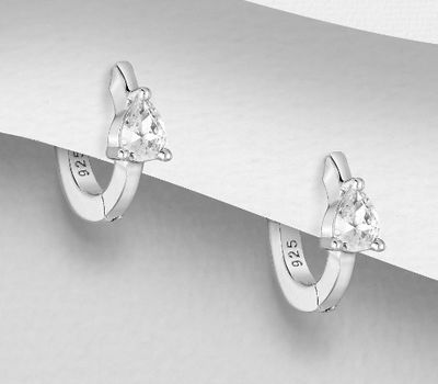 Şəkli böyütmək üçün tiklayın 925 Sterling Silver Droplet Hoop Earrings, Decorated with CZ Simulated Diamonds