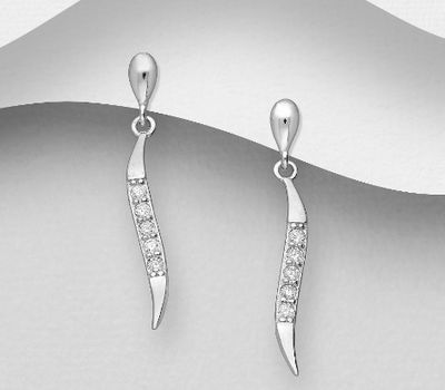 925 Sterling Silver Abstract Push-Back Earrings, Decorated with CZ Simulated Diamonds