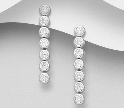 Şəkli böyütmək üçün tiklayın 925 Sterling Silver Push-Back Earrings, Decorated with CZ Simulated Diamonds