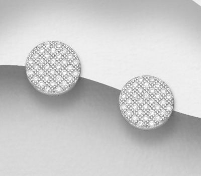 925 Sterling Silver Circle Push-Back Earrings, Decorated with CZ Simulated Diamonds