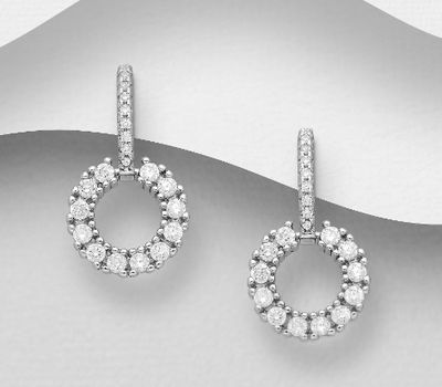 Şəkli böyütmək üçün tiklayın 925 Sterling Silver Circle Push-Back Earrings, Decorated with CZ Simulated Diamonds