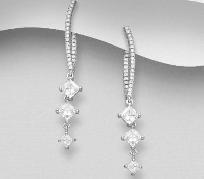 925 Sterling Silver Jacket Earrings, Decorated with CZ Simulated Diamonds